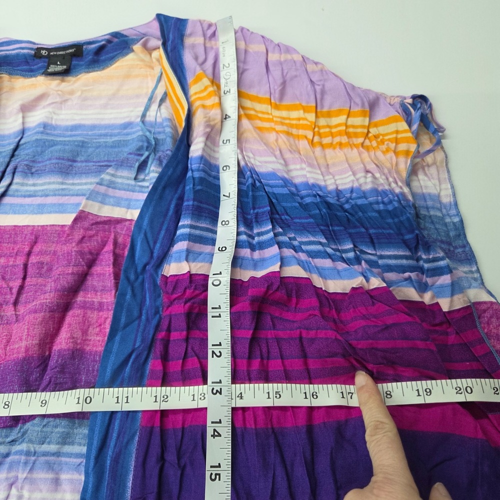 New Directions Women's Size L Striped Kimono Cardigan Blue Purple Orange Tassels - Picture 5 of 8